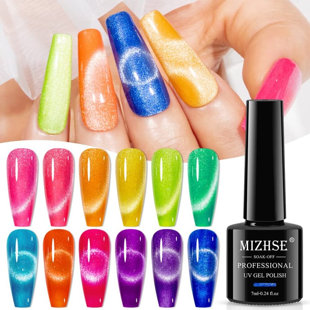 Neon Cat Eye Gel Polish Kit With 3d Metal Stick - 12-Color Glitter Magnetic Gel View 6